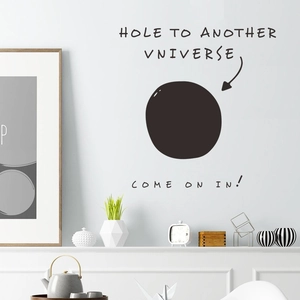 Creative black hole wall decal with HOLE TO ANOTHER UNIVERSE text for home decor