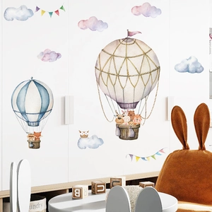 Stickers Muraux Nordiques Aquarelle Animaux Montgolfière pour Chambre d'Enfant Décoration Intérieure Autocollants PVC Amovibles