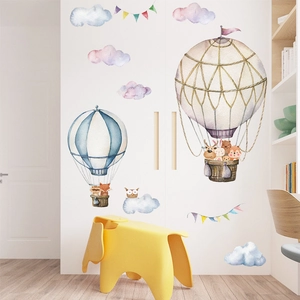 Stickers muraux montgolfière animaux aquarelle pour déco chambre enfant