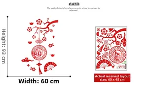 Detail view of Lunar New Year DIY window stickers with Fu character and plum blossoms