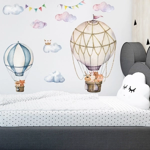 Stickers muraux montgolfière aquarelle nordique avec animaux pour chambre d'enfant