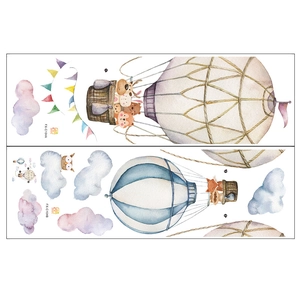 Mise en page détaillée des stickers muraux montgolfières et animaux aquarelle pour enfants