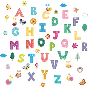 Educational 26 English letters wall stickers with colorful patterns and animal illustrations