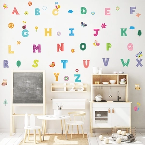 Cartoon 26 English Alphabet Wall Stickers For Kids Room Nursery PVC Colorful Letter Animals DIY Educational Wall Decal