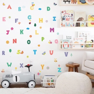 Colorful 26 English alphabet wall decals with floral patterns for kids' bedroom decor