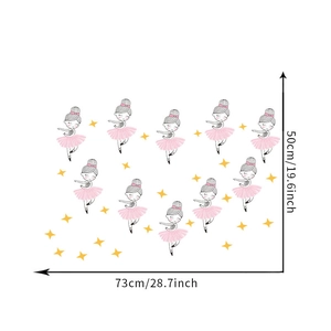 Detailed layout showing size 73x50cm for dancing cartoon ballerina wall stickers