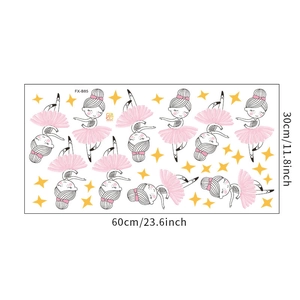 Cartoon ballet dancing girl wall stickers set with pink skirts and yellow stars details