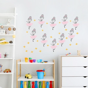 Charming girl ballet dancers wall stickers with gold stars for kids bedroom decoration