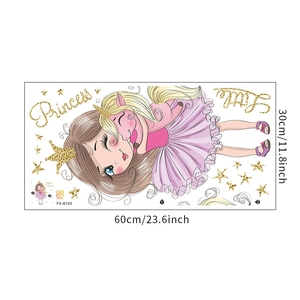 Princess and unicorn wall decal sheet with stars and size dimensions 30x60cm for kids