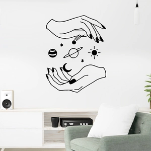 Minimalist Black And White Hands Universe Wall Sticker Creative Planets Moon Stars PVC Removable Wall Decal For Home Decor