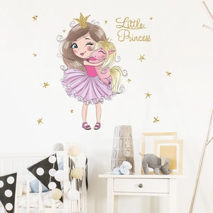 Cartoon little princess and unicorn wall sticker for nursery room decoration