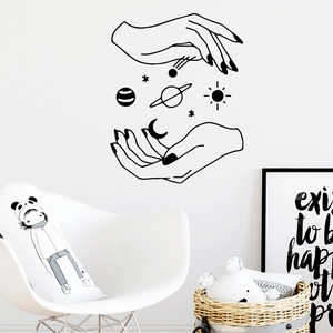 Minimalist black hand and celestial universe wall sticker for bedroom decor
