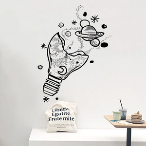 Sticker mural créatif univers dans une ampoule avec lignes de croquis minimalistes