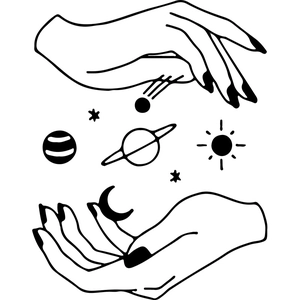 Minimalist black and white wall sticker featuring celestial hands with sun and moon art