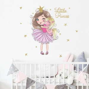 Little Princess and unicorn wall stickers for nursery decor featuring stars and pink tones