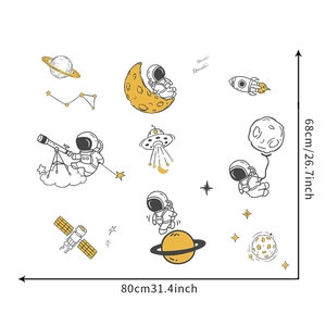 Space wall stickers set with astronaut and rocket patterns, size 80cm x 68cm