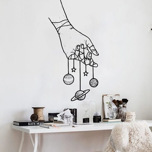 Minimalist black and white celestial hand wall sticker for bedroom decor