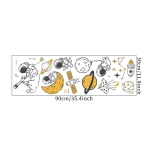 Detail view of cartoon space wall stickers with astronauts and 90x30cm size specs