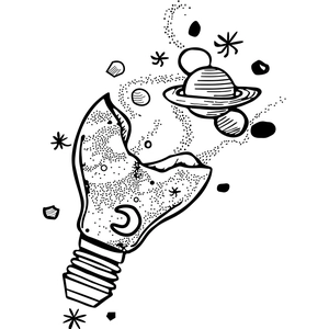 Sticker mural ampoule univers minimaliste avec planètes et motif d'espace étoilé