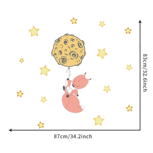 Cartoon fox with moon balloon wall sticker dimensions 87cm x 83cm for nursery decor