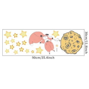 Cartoon fox and starry sky wall sticker sheet measuring 90x30cm for bedroom decoration