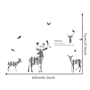 Detail showing forest elk silhouette wall sticker with dimensions 105x71cm on white backdrop