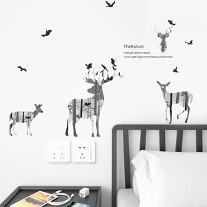Nordic silhouette forest deer wall decals for minimalist bedroom and entryway decoration