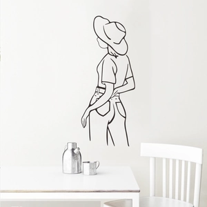 Minimalist Lady Back View Wall Sticker Elegant Woman With Hat Line Art PVC DIY Decorative Wall Decal For Bedroom Living Room