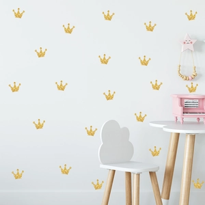 Adesivi murali corona glitterati dorati per decorazione camera bambini con finitura lucida