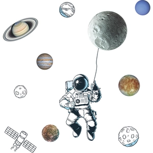 Self-adhesive astronaut and space planets wall stickers for bedroom and hallway decoration