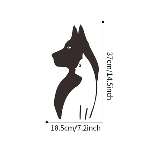 Minimalist black and white cat and dog silhouette wall sticker dimensions 37x18.5cm