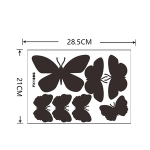 Detailed size chart for black butterfly wall decals measuring 28.5cm by 21cm for decor