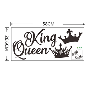 Detailed dimensions for King and Queen crown wall decals, measuring 58cm by 26.6cm