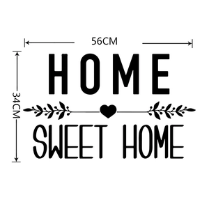 Detail showing Home Sweet Home wall decal dimensions 56cm by 34cm with vine accents