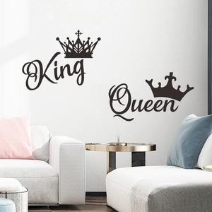 King Queen Crown Wall Sticker Modern Minimalist Black PVC Removable Art Decal For Bedroom Living Room Home Decoration