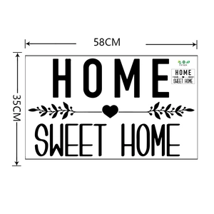 Detailed dimension guide for Home Sweet Home wall decal showing 58cm by 35cm size