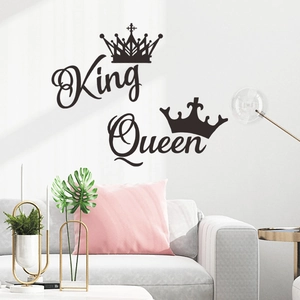 Minimalist King and Queen wall decals with crown designs for bedroom wall decor