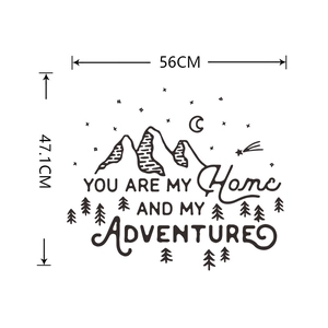 Detail showing You Are My Home and My Adventure wall decal with mountain and star design