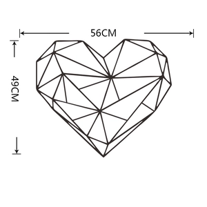 Größenangaben für minimalistische geometrische Herz-Wandtattoos mit 56cm mal 49cm