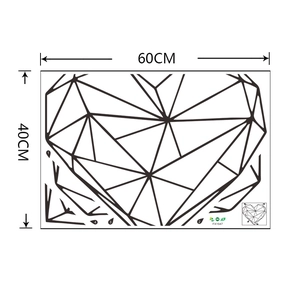 Detaillierte Größenangabe für schwarzen geometrischen Herz-Wandaufkleber 60x40 cm