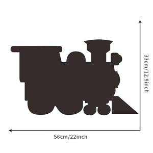 Detail view of steam train silhouette wall sticker with dimensions 56cm x 33cm
