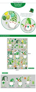 Vue détaillée des stickers électrostatiques 60x90cm gnomes de la Saint-Patrick et Pâques
