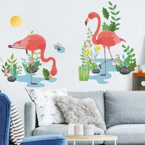 Artistic flamingo and tropical plants wall stickers for living room wall decoration
