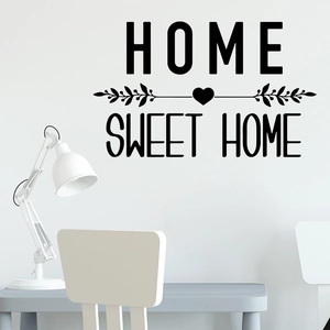 Home Sweet Home black wall sticker with leaves and hearts for living room decor