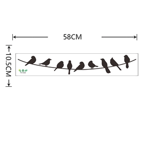 Detail view showing bird silhouettes on wire wall sticker measuring 58cm by 10.5cm