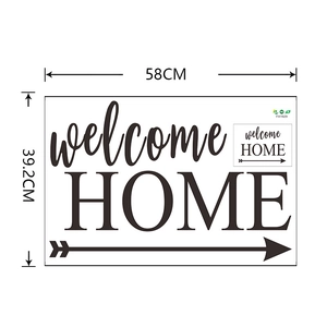 Detailed dimension layout of Welcome Home wall decal measuring 58cm by 39.2cm