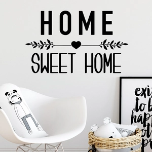 Modern Home Sweet Home wall decal with heart and leaf accents for minimalist home decor