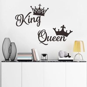 Minimalist black King and Queen crown wall decals for modern bedroom home wall decor