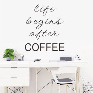 Minimalist black coffee wall sticker life begins after coffee on white wall