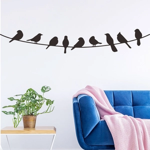 Minimalist black matte bird silhouettes on wire wall sticker for home decor